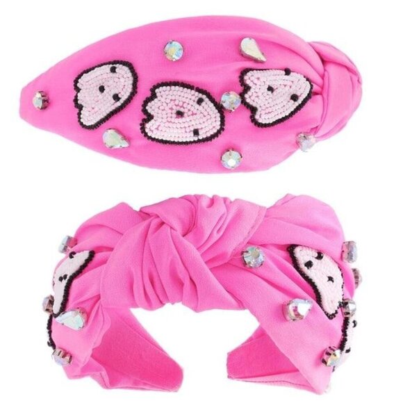 Fuchsia Rhinestone & Beaded Ghosts Knotted Headband - Picture 2 of 2